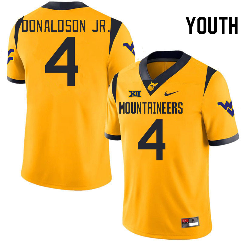 Youth #4 CJ Donaldson Jr. West Virginia Mountaineers College 2024 New Uniforms Football Jerseys Stit